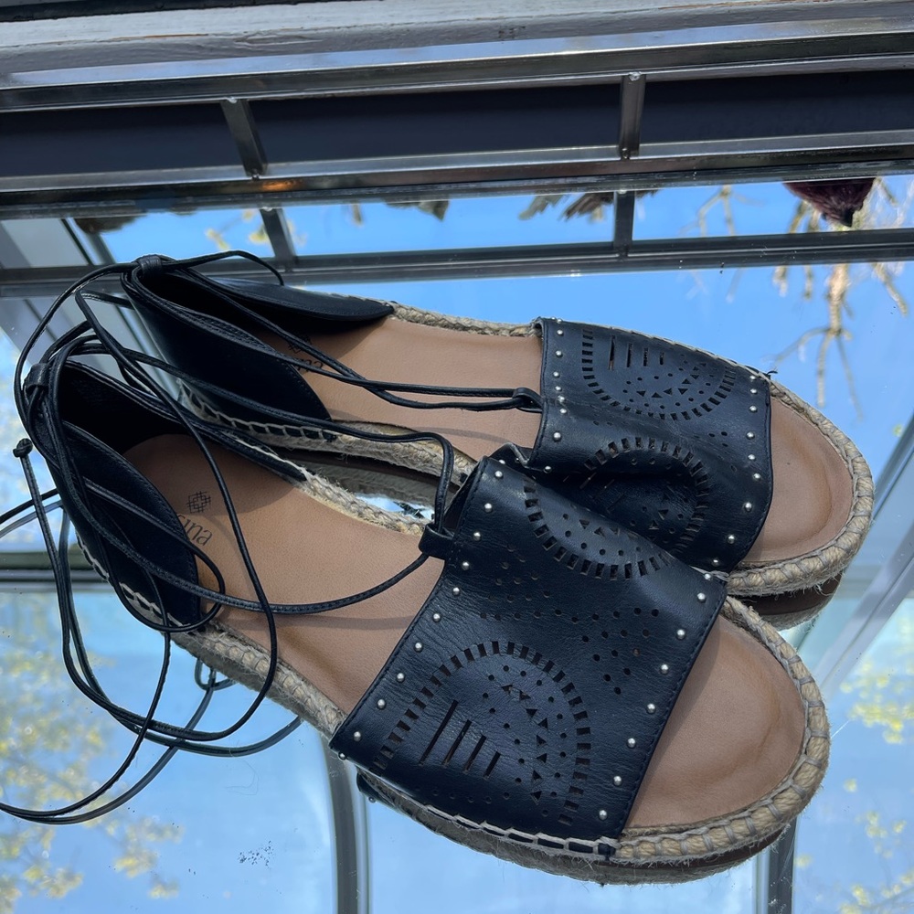 Susina Black Espadrille Shoes with Ankle Wrap